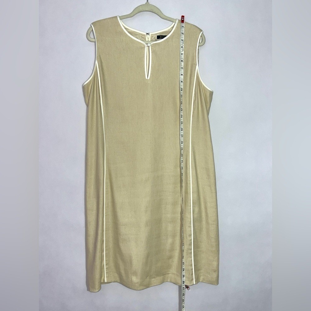Brooks Brothers Linen Blend Shift Dress Women Size 16 Tan Quiet Luxury Preppy - Picture 4 of 11